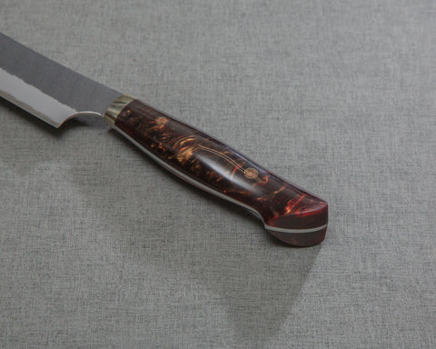 Nigara R2/SG2 Tsuchime Kurouchi 270mm Sakimaru Sujihiki with Polished Tigereye Acrylic Handle