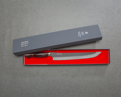Nigara R2/SG2 Tsuchime Kurouchi 270mm Sakimaru Sujihiki with Polished Tigereye Acrylic Handle
