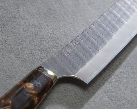 Nigara R2/SG2 Tsuchime Kurouchi 270mm Sakimaru Sujihiki with Polished Bronzite Acrylic Handle