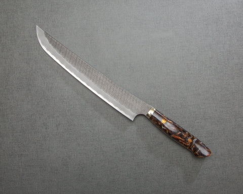 Nigara R2/SG2 Tsuchime Kurouchi 270mm Sakimaru Sujihiki with Polished Bronzite Acrylic Handle