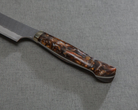 Nigara R2/SG2 Tsuchime Kurouchi 270mm Sakimaru Sujihiki with Polished Bronzite Acrylic Handle