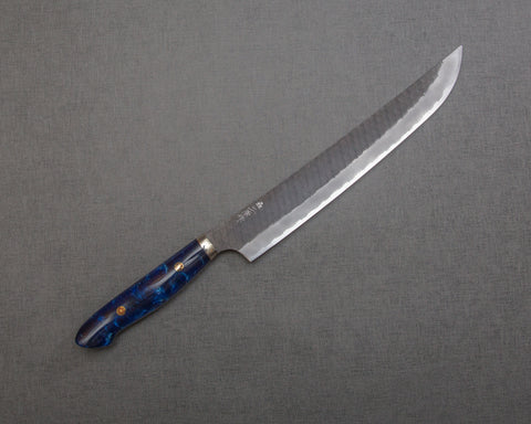Nigara R2/SG2 Tsuchime Kurouchi 270mm Sakimaru Sujihiki with Polished Ocean Blue Acrylic Handle