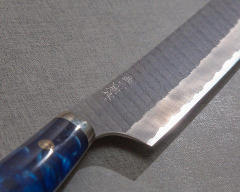 Nigara R2/SG2 Tsuchime Kurouchi 270mm Sakimaru Sujihiki with Polished Ocean Blue Acrylic Handle