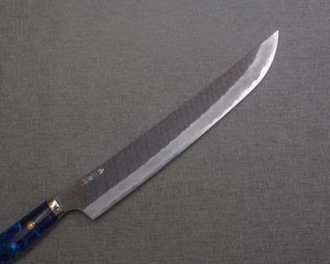 Nigara R2/SG2 Tsuchime Kurouchi 270mm Sakimaru Sujihiki with Polished Ocean Blue Acrylic Handle
