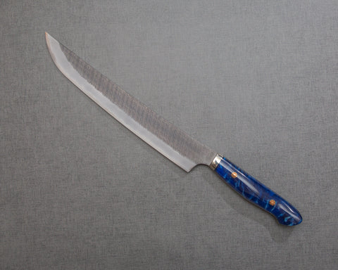 Nigara R2/SG2 Tsuchime Kurouchi 270mm Sakimaru Sujihiki with Polished Ocean Blue Acrylic Handle