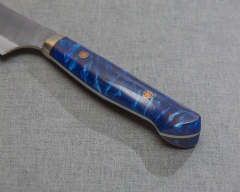 Nigara R2/SG2 Tsuchime Kurouchi 270mm Sakimaru Sujihiki with Polished Ocean Blue Acrylic Handle