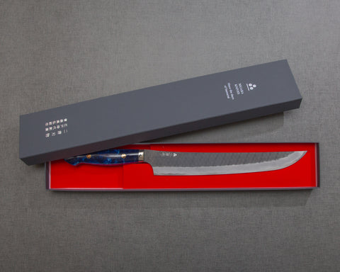 Nigara R2/SG2 Tsuchime Kurouchi 270mm Sakimaru Sujihiki with Polished Ocean Blue Acrylic Handle