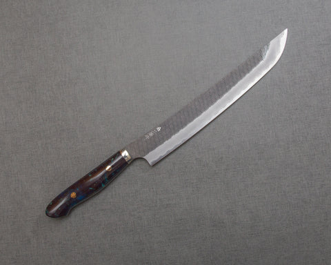 Nigara R2/SG2 Tsuchime Kurouchi 270mm Sakimaru Sujihiki with Polished Ocean Blue Acrylic Handle