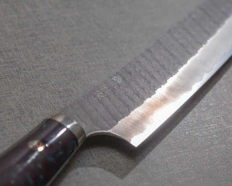 Nigara R2/SG2 Tsuchime Kurouchi 270mm Sakimaru Sujihiki with Polished Ocean Blue Acrylic Handle