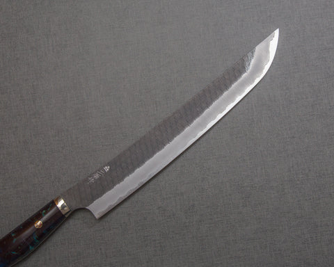 Nigara R2/SG2 Tsuchime Kurouchi 270mm Sakimaru Sujihiki with Polished Ocean Blue Acrylic Handle
