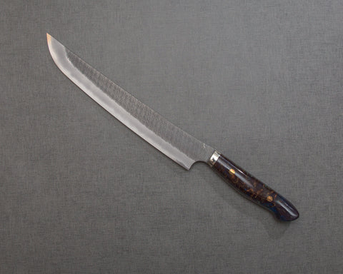 Nigara R2/SG2 Tsuchime Kurouchi 270mm Sakimaru Sujihiki with Polished Ocean Blue Acrylic Handle