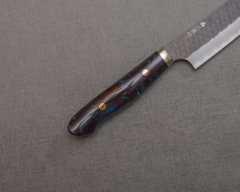Nigara R2/SG2 Tsuchime Kurouchi 270mm Sakimaru Sujihiki with Polished Ocean Blue Acrylic Handle