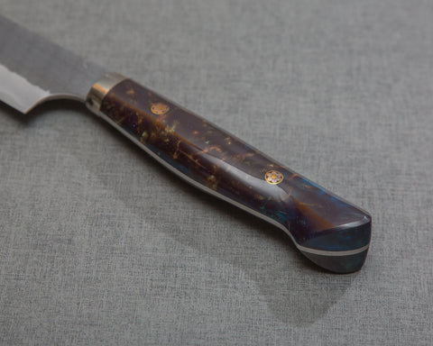 Nigara R2/SG2 Tsuchime Kurouchi 270mm Sakimaru Sujihiki with Polished Ocean Blue Acrylic Handle