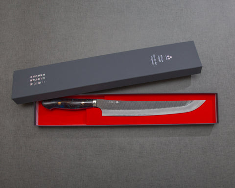 Nigara R2/SG2 Tsuchime Kurouchi 270mm Sakimaru Sujihiki with Polished Ocean Blue Acrylic Handle