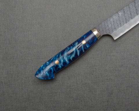 Nigara R2/SG2 Tsuchime Kurouchi 300mm Sakimaru Sujihiki with Polished Ocean Blue Acrylic Handle