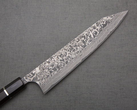 Takeshi Saji R2/SG2 Black Damascus 240mm Kiritsuke with Silver Ring Buffalo Horn Handle