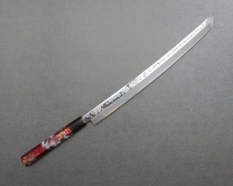 Sakai Takayuki "Rinka" Ginsan(Silver #3) Mirror Sakura and Waka Engraved 390mm Sakimaru Takohiki