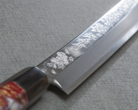 Sakai Takayuki "Rinka" Ginsan(Silver #3) Mirror Sakura and Waka Engraved 390mm Sakimaru Takohiki