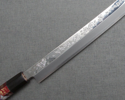 Sakai Takayuki "Rinka" Ginsan(Silver #3) Mirror Sakura and Waka Engraved 390mm Sakimaru Takohiki