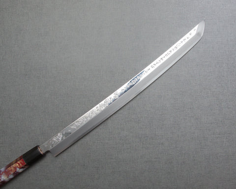 Sakai Takayuki "Rinka" Ginsan(Silver #3) Mirror Sakura and Waka Engraved 390mm Sakimaru Takohiki