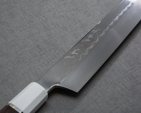 Sakai Takayuki "Sinuchi Hienn" Mizu-Honyaki Shirogami #2 Mirror-Finish 300mm Kiritsuke Yanagiba with Ebony Handle and Shiroishime Saya