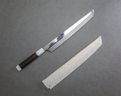 Sakai Takayuki "Kageuchi Genbu" Mizu-Honyaki Shirogami #2 Mirror-Finish 300mm Sakimaru Takohiki with Shiroishime Saya