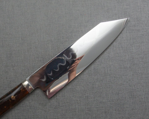 Kenji Togashi Shirogami #2 Mizu-Honyaki Mirror Ripple 180mm Bunka with Polished Tigereye Acrylic Handle