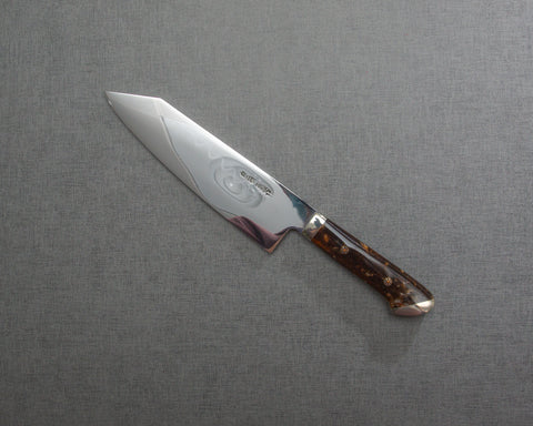Kenji Togashi Shirogami #2 Mizu-Honyaki Mirror Ripple 180mm Bunka with Polished Tigereye Acrylic Handle
