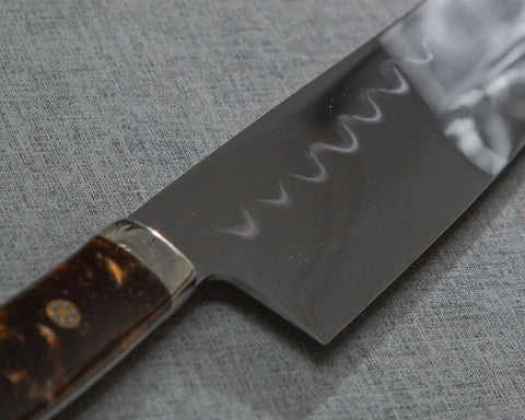 Kenji Togashi Shirogami #2 Mizu-Honyaki Mirror Ripple 180mm Bunka with Polished Tigereye Acrylic Handle