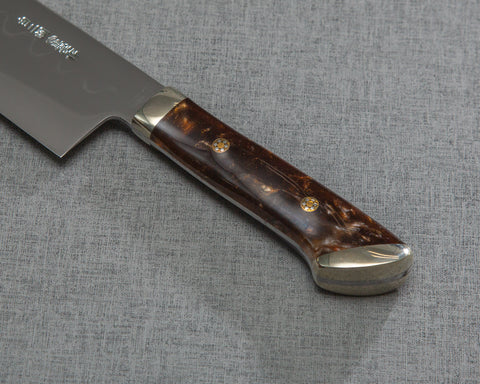 Kenji Togashi Shirogami #2 Mizu-Honyaki Mirror Ripple 180mm Bunka with Polished Tigereye Acrylic Handle