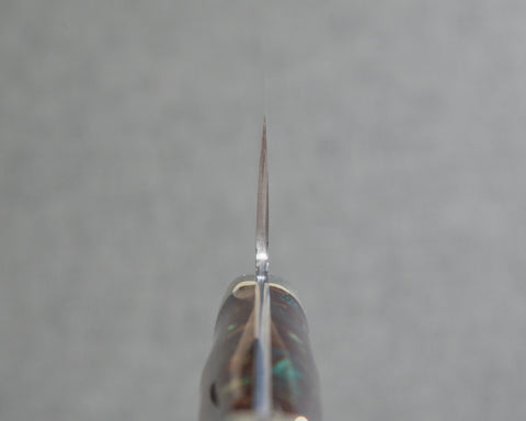 Kenji Togashi Shirogami #2 Mizu-Honyaki Mirror Ripple 180mm Bunka with Polished Twilight Blue and Bronzite Acrylic Handle