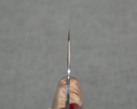 Kenji Togashi Shirogami #2 Mizu-Honyaki Mirror Ripple 210mm Gyuto with Stabilized Wood / Polished Ruby Acrylic Handle