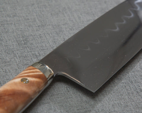 Kenji Togashi Shirogami #2 Mizu-Honyaki Mirror Ripple 210mm Gyuto with Stabilized Wood / Polished Ruby Acrylic Handle