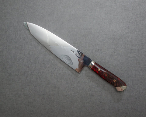 Kenji Togashi Shirogami #2 Mizu-Honyaki Mirror Ripple 240mm Gyuto with Polished Ruby Acrylic Handle