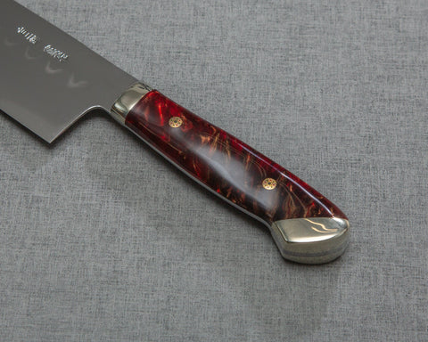 Kenji Togashi Shirogami #2 Mizu-Honyaki Mirror Ripple 240mm Gyuto with Polished Ruby Acrylic Handle