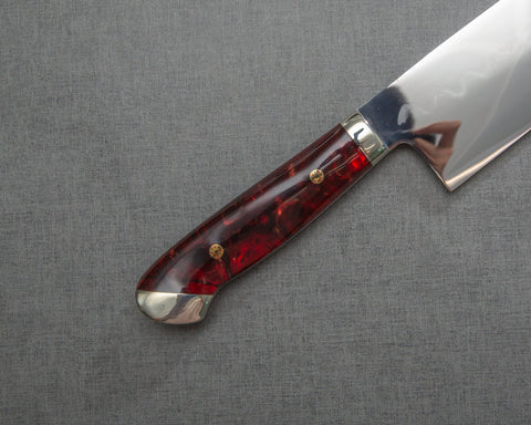 Kenji Togashi Shirogami #2 Mizu-Honyaki Mirror Ripple 240mm Gyuto with Polished Ruby Acrylic Handle