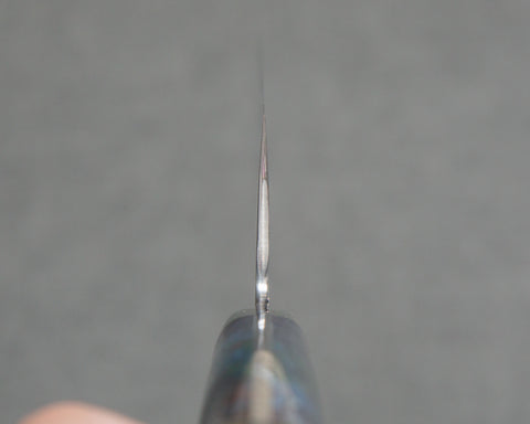 Kenji Togashi Shirogami #2 Mizu-Honyaki Mirror Ripple 240mm Kiritsuke Gyuto with Polished Flowing Blue River Acrylic Handle