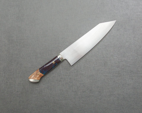 Kenji Togashi Shirogami#2 Mizu-Honyaki Ripple 180mm Bunka with Stabilized Wood / Polished Dusk Acrylic Handle