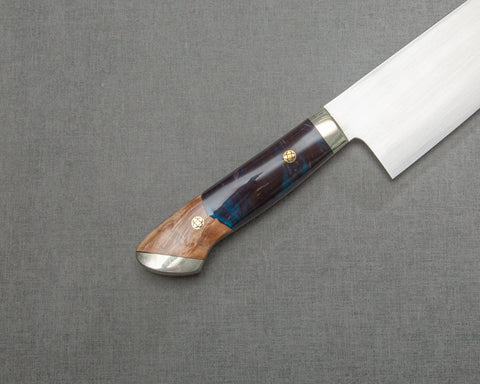 Kenji Togashi Shirogami#2 Mizu-Honyaki Ripple 180mm Bunka with Stabilized Wood / Polished Dusk Acrylic Handle