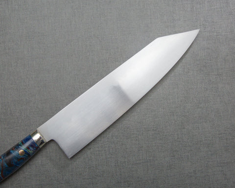 Kenji Togashi Shirogami #2 Mizu-Honyaki Ripple 210mm Kiritsuke Gyuto with Polished Flowing Blue River Acrylic Handle
