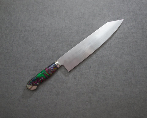 Kenji Togashi Shirogami #2 Mizu-Honyaki Ripple 240mm Kiritsuke Gyuto with Polished Mixed Marble Acrylic Handle