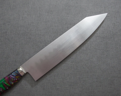 Kenji Togashi Shirogami #2 Mizu-Honyaki Ripple 240mm Kiritsuke Gyuto with Polished Mixed Marble Acrylic Handle