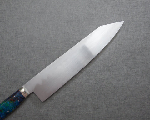 Kenji Togashi Shirogami #2 Mizu-Honyaki Ripple 240mm Kiritsuke Gyuto with Polished Flowing Blue River Acrylic Handle