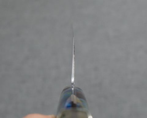 Kenji Togashi Shirogami #2 Mizu-Honyaki Ripple 240mm Kiritsuke Gyuto with Polished Flowing Blue River Acrylic Handle