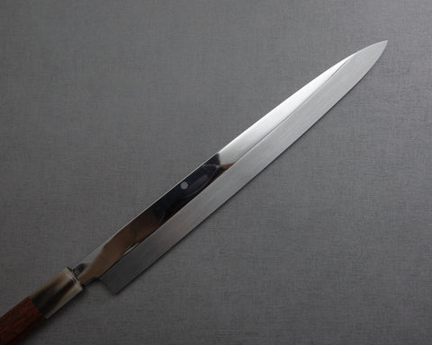 Sakai Takayuki / Kenji Togashi Shirogami #2 Mizu Honyaki Mt. Fuji with Full Moon Mirror 300mm Yanagiba with Premium Double Buffalo Horn Snakewood Handle
