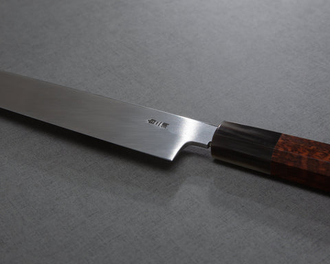 Sakai Takayuki / Kenji Togashi Shirogami #2 Mizu Honyaki Mt. Fuji with Full Moon Mirror 300mm Yanagiba with Premium Double Buffalo Horn Snakewood Handle