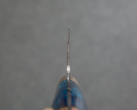 Kenji Togashi Shirogami #2 Mizu-Honyaki Mirror Ripple 240mm Gyuto with Stabilized Wood / Polished Ocean Blue Acrylic Handle