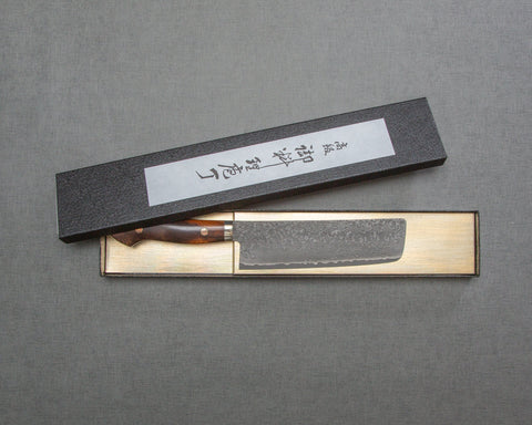 Shigeki Tanaka R2/SG2 Kurosome Damascus 170mm Nakiri with Ironwood Handle