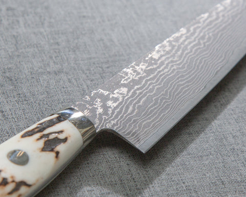 Shigeki Tanaka R2/SG2 Kurosome Damascus 135mm Petty with White Antler Handle