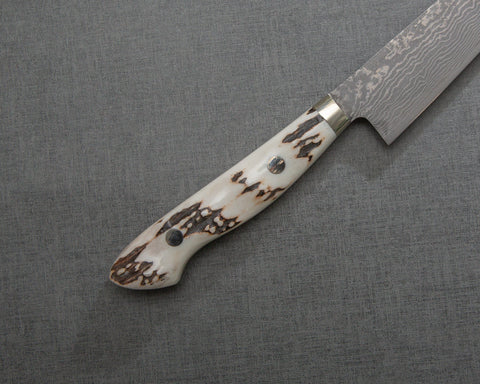 Shigeki Tanaka R2/SG2 Kurosome Damascus 135mm Petty with White Antler Handle
